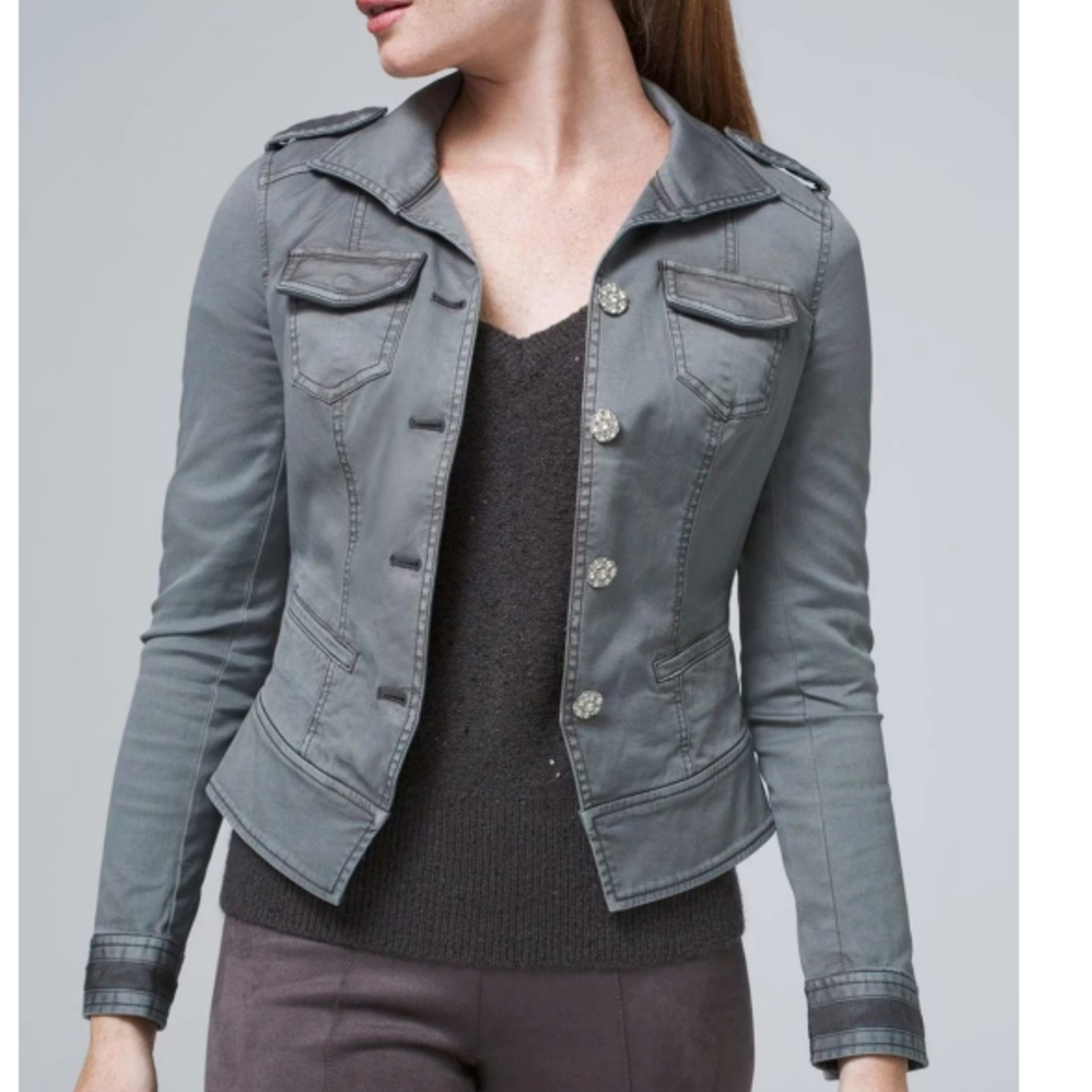 White House Black Market Size 2 Jeweled Grey Military Style Jacket